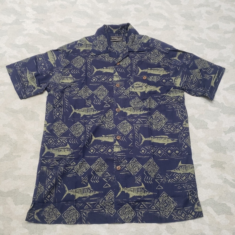 Windfall Hawaiin Shirt Mens Small Blue Short Sleeve Button-Up Marlin Fish